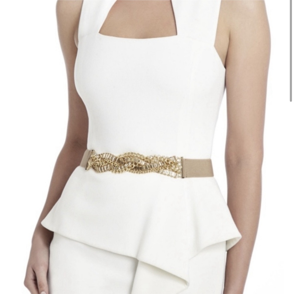 BCBGMaxazria Braided Gold Chain Stone Stretch Waist Belt